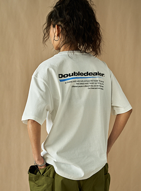 DoubleDealer重磅短袖t恤男休闲印花纯色潮牌圆领情侣上衣女宽松