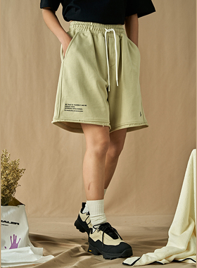 DoubleDealer高街水洗毛边潮牌针织短裤纯棉休闲宽松运动五分裤