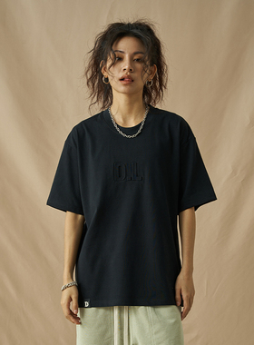 DOUBLEDEALER2023新款黑色短袖女夏纯棉半袖T恤纯色打底宽松上衣