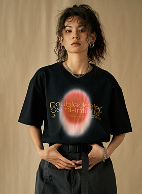 DoubleDealer新款潮流基础款印花圆领纯棉上衣宽松美式短袖t恤女