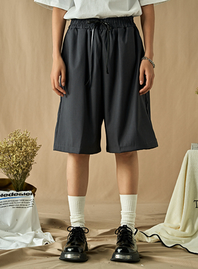 DoubleDealer高街设计潮牌拉链西装短裤男夏季宽松直筒阔腿五分裤