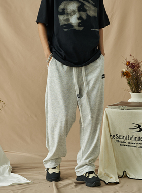 DOUBLEDEALER运动裤男长款夏季针织纯棉卫裤宽松美式潮牌休闲裤子