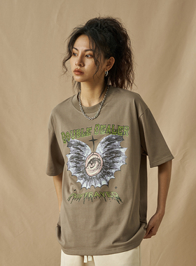 DoubleDealer美式复古短袖T恤女新款设计感小众简约宽松半袖上衣