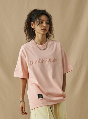 DOUBLEDEALER中长款纯色打底短袖t恤女宽松纯棉上衣胖mm显瘦半袖