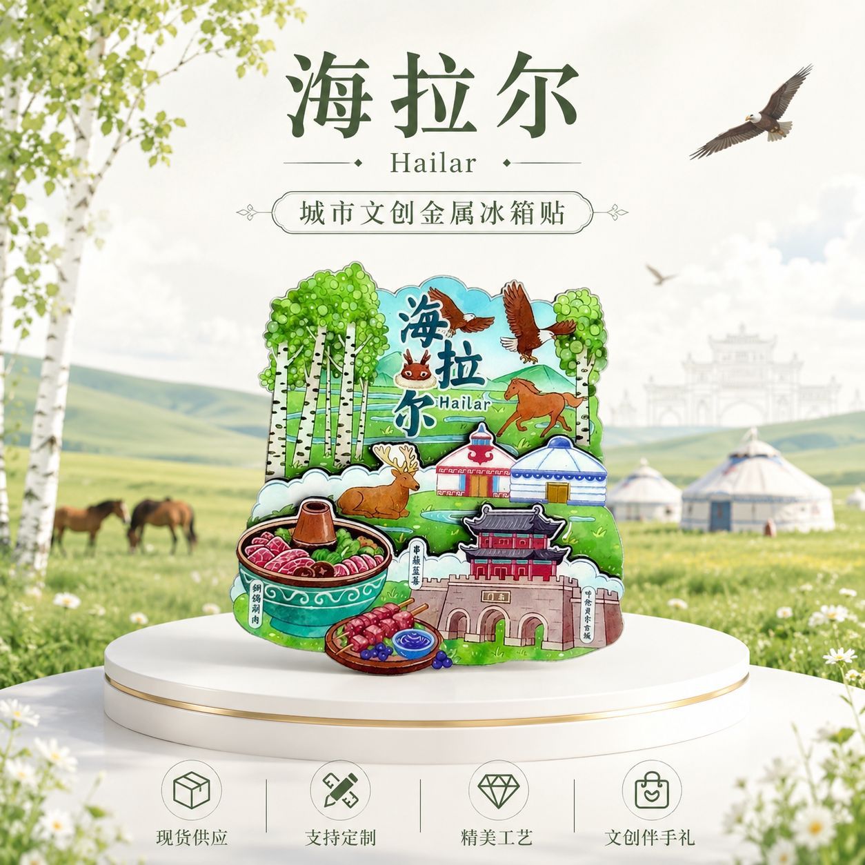 内蒙古海拉尔城市金属文创冰箱贴