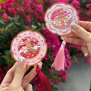 西安古风金属朱颜忆长安随身镜子创意手持化妆镜国潮城市文创便携
