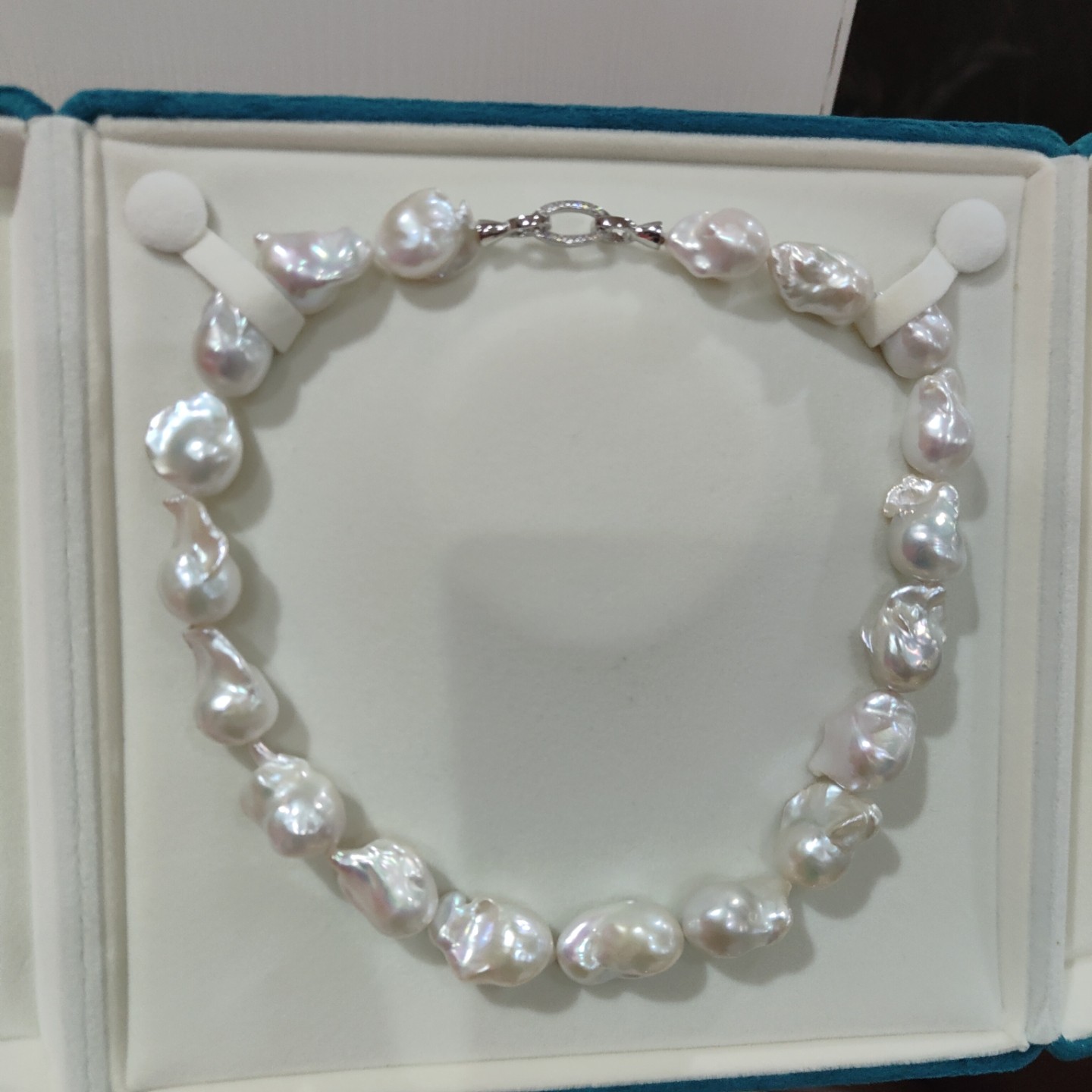 诸暨天然异形强光炫彩大巴洛克全珠项链 大颗珍珠颈链 女王范