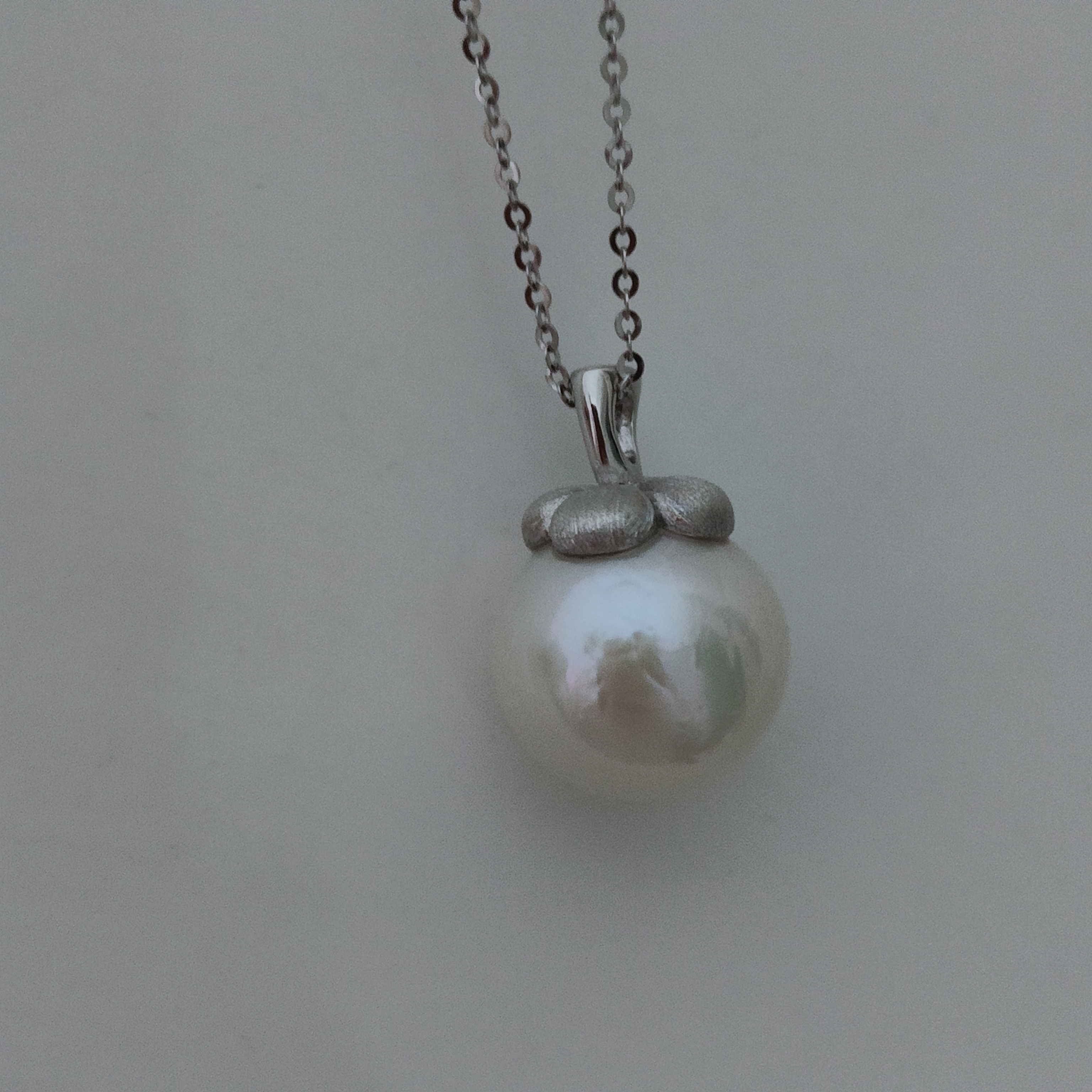 柿柿如意S925纯银磨砂柿子头天然淡水珍珠吊坠项链 12-13mm