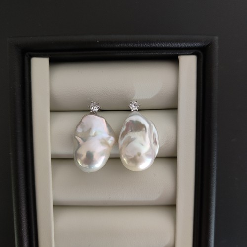 法式气质大颗炫彩巴洛克不规则珍珠耳环925银百搭耳坠耳钉新