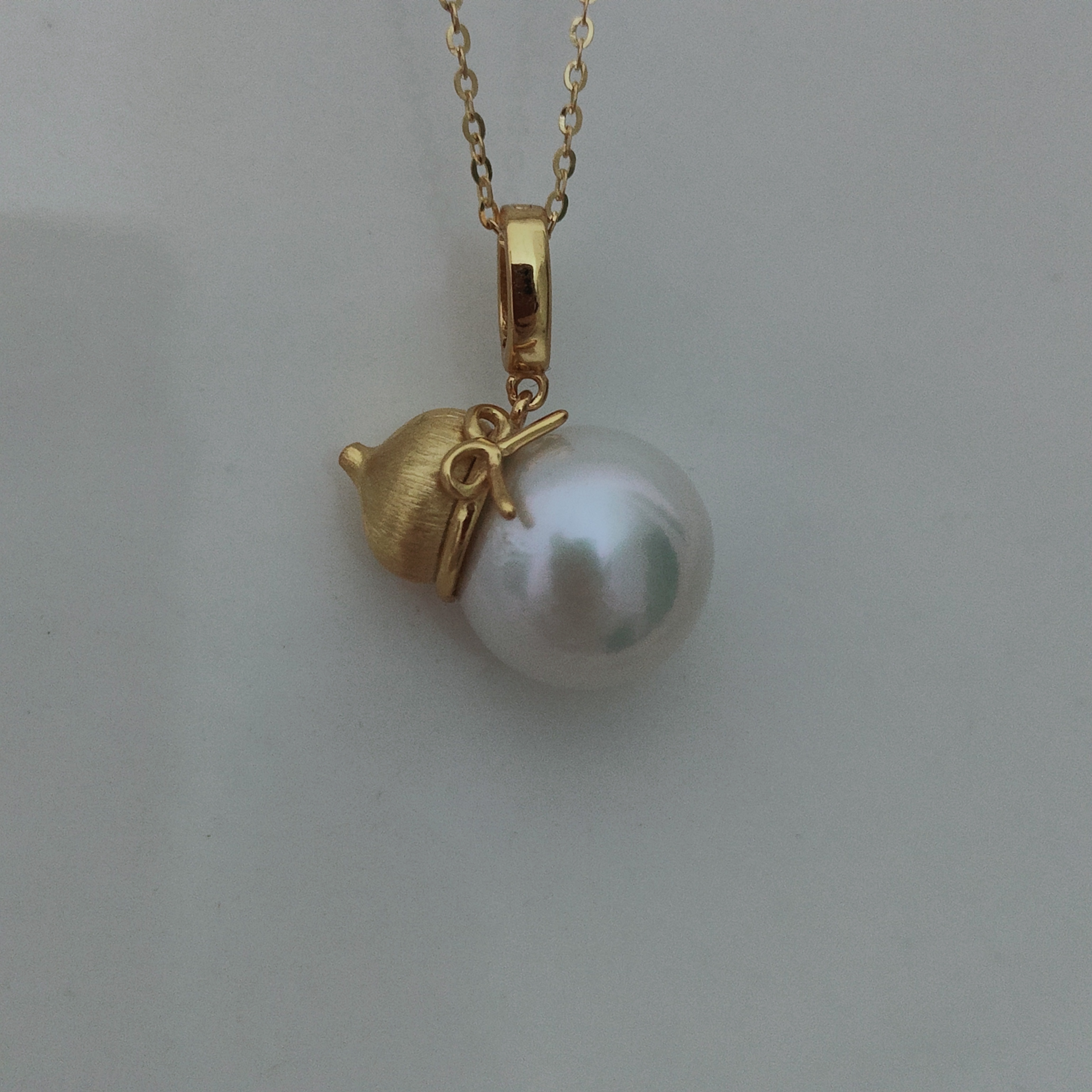 S925纯银磨砂葫芦可打开卡扣天然珍珠吊坠项链