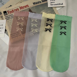 华高夏季多色短袜蝴蝶结波点可爱性感透气舒适短丝袜