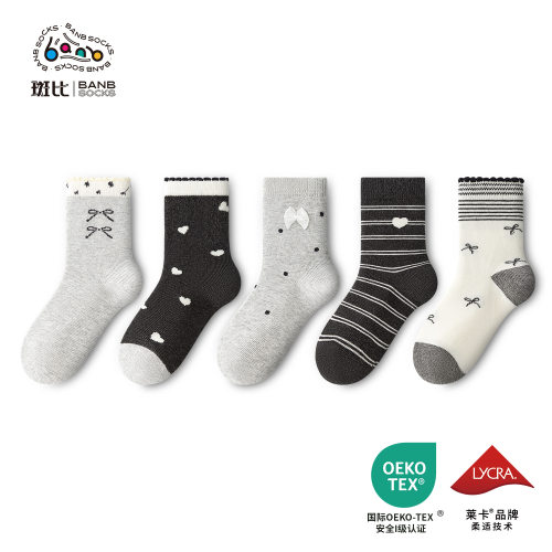 斑比无骨袜女童秋冬中筒袜蝴蝶结