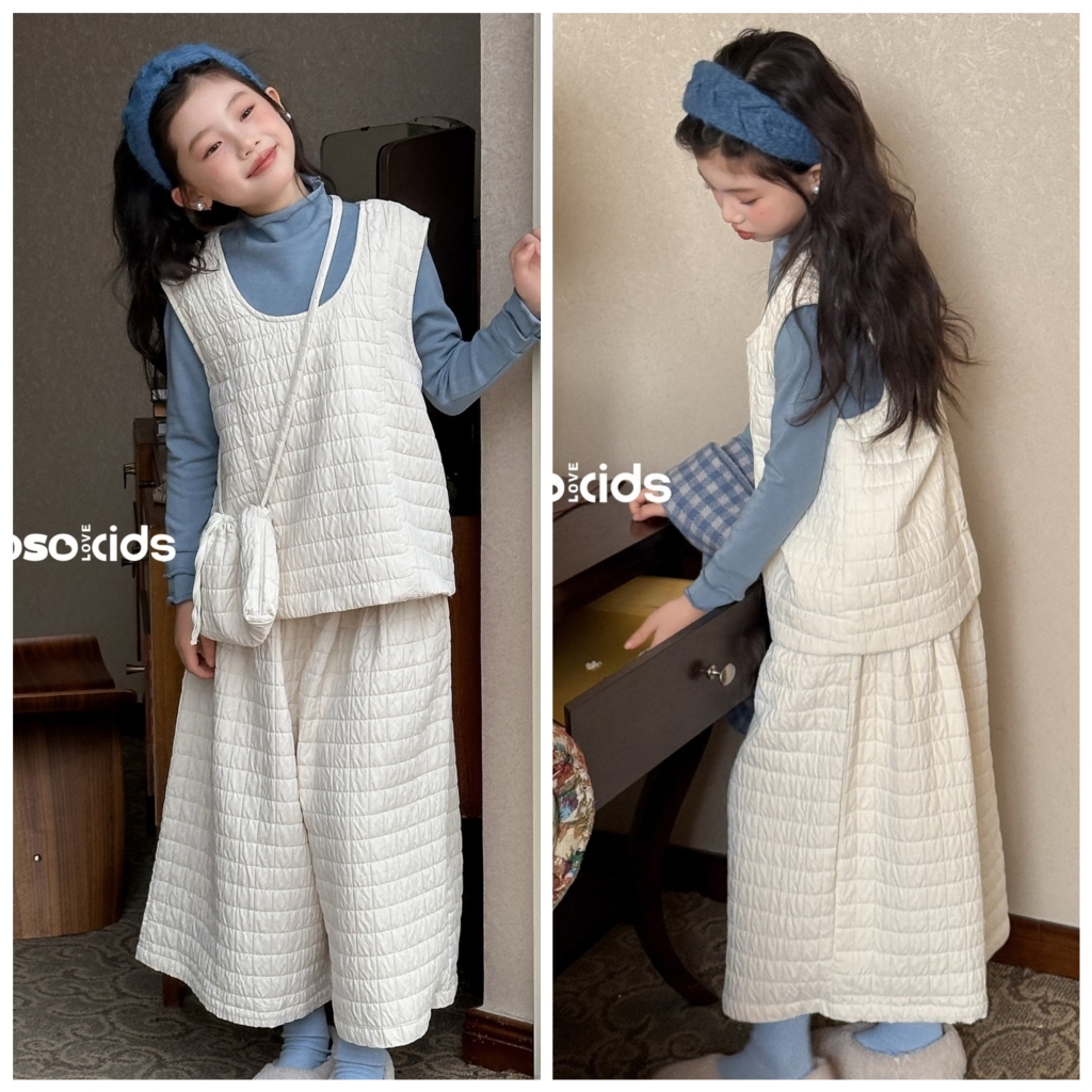 吾束2025冬新55666韩系马甲阔腿裤打底衫包包四件套中大女童亲子