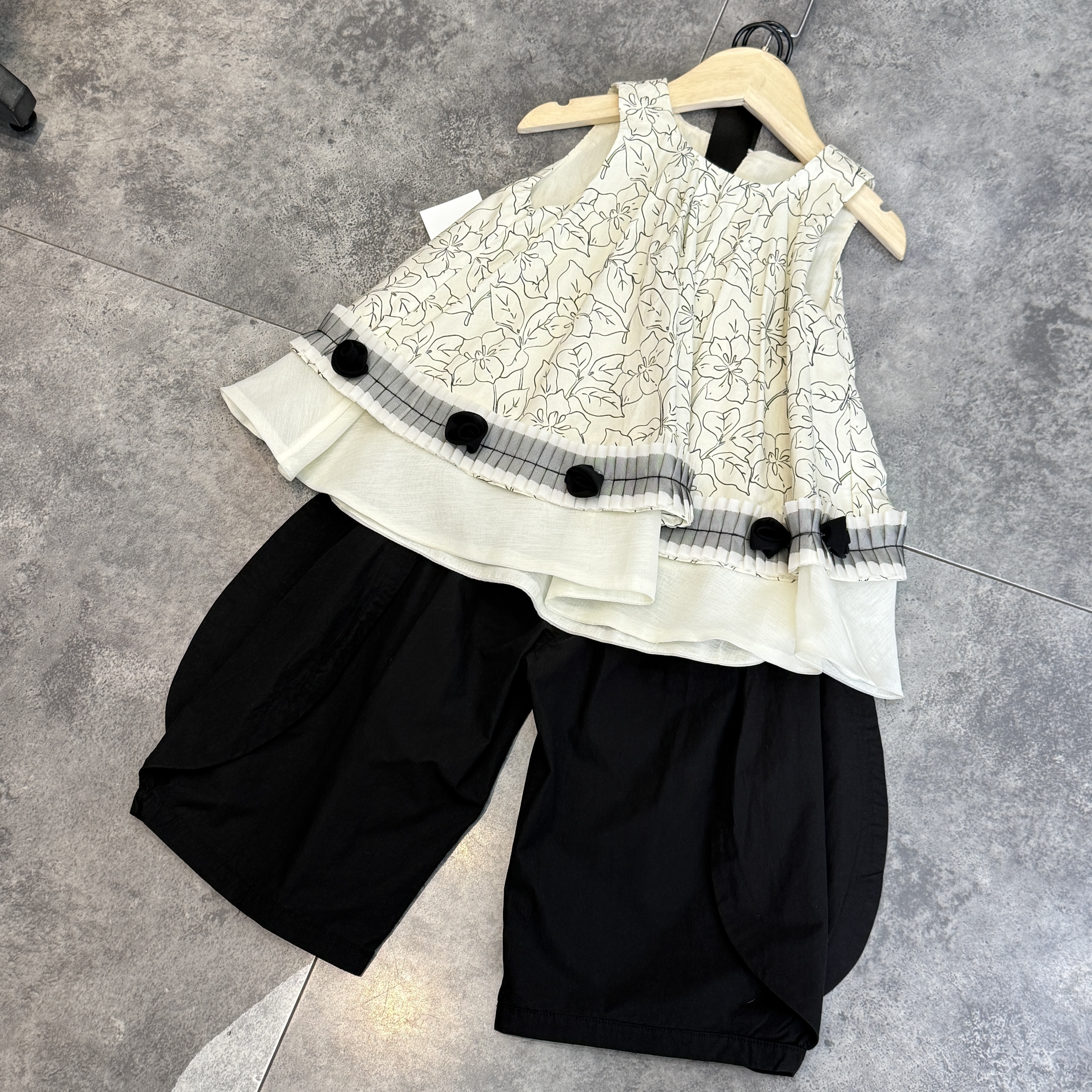 妞家2026夏3723新款花朵小衫3712花瓣中裤布衣风中大小女童