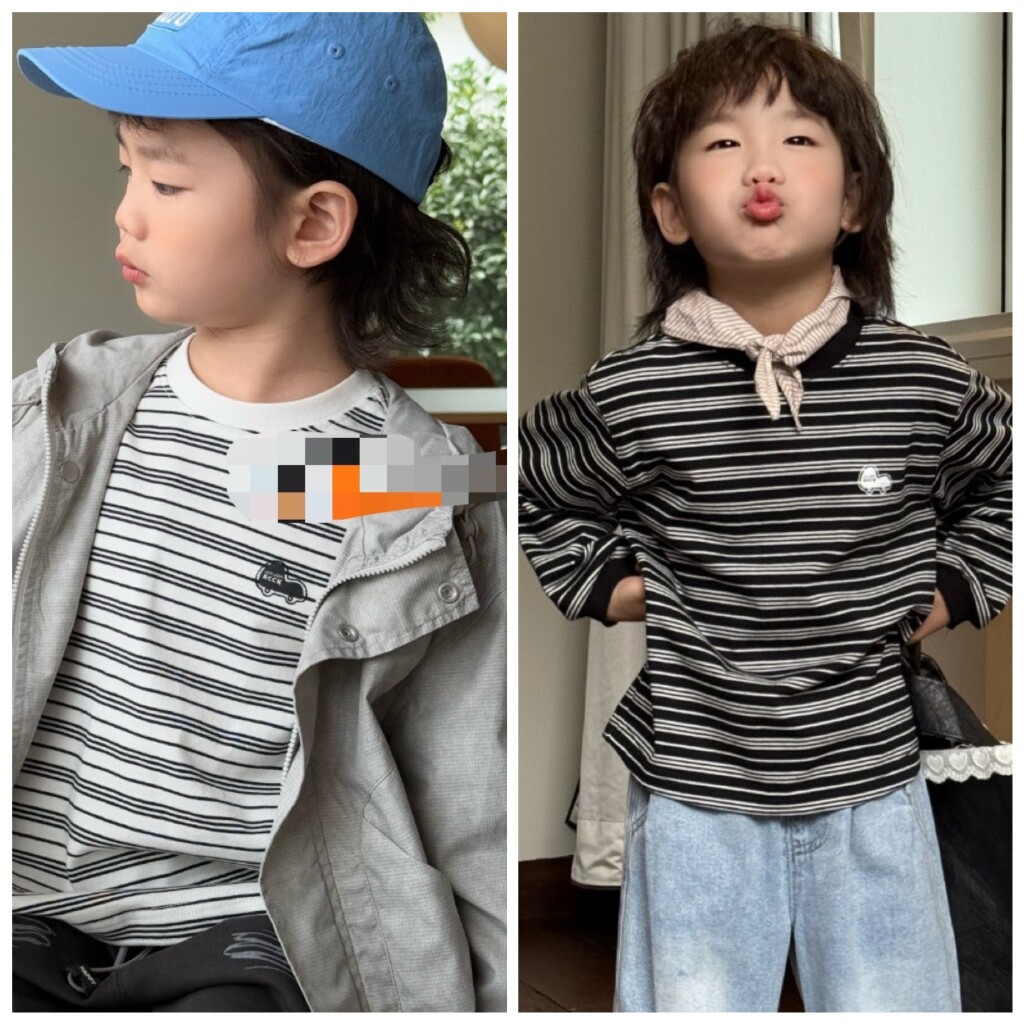 爱家2026春夏3040条纹T恤新款3043牛仔裤中小童男女童中性