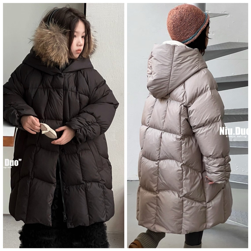 牛哆哆2025冬新款75319长款连帽羽绒服中大童男女童中性可亲子