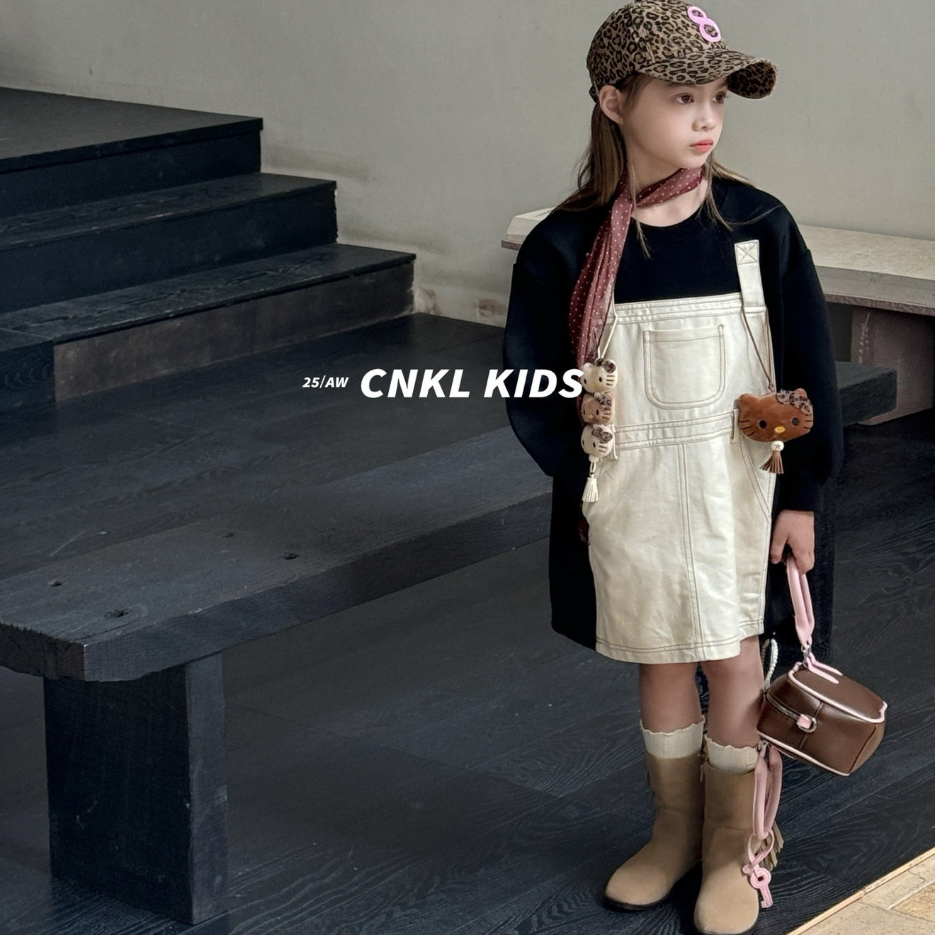 可奈儿CNKL金童2025秋1537新款KT猫假两件卫衣裙中大童女童可亲子