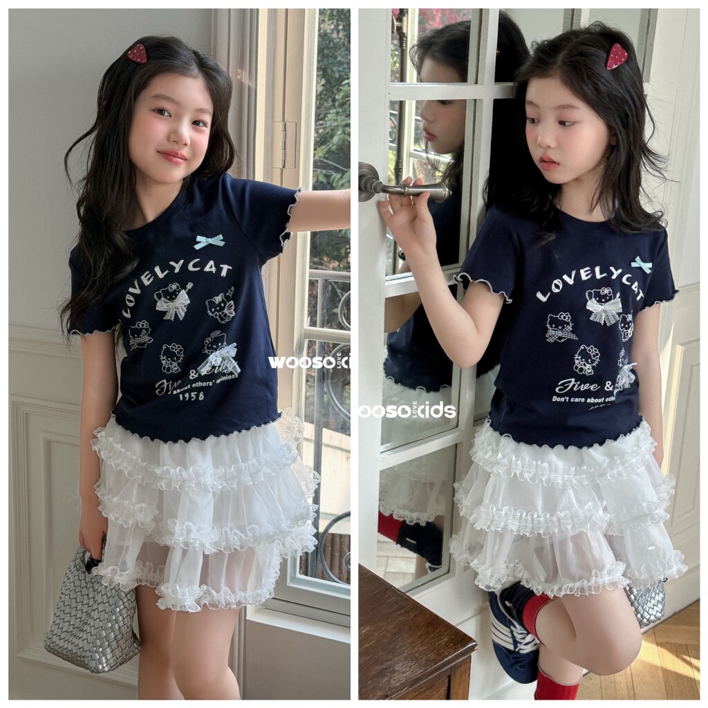 吾束2026夏33317新款短袖纱裙两件套装中大童女童可亲子