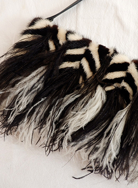 MORE VINTAGE日本直邮Escada貂毛鸵鸟毛黑白拼接单肩中古包晚宴包