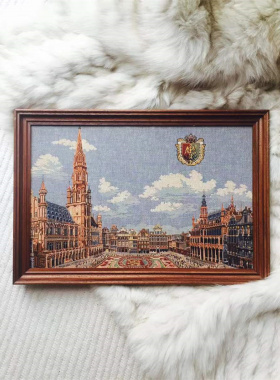 意大利古董vintage地毯针织画中古摆件居家艺术客厅欧式风景