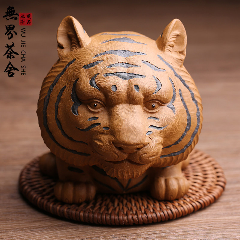 宜兴紫砂茶宠摆件虎头迎财