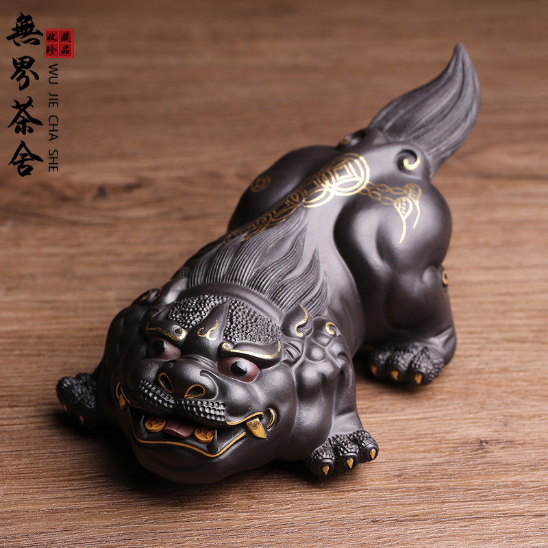 宜兴紫砂茶宠摆件招财貔貅金蟾