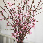 桃花枝鲜树枝轻奢手工花艺插花造型阳台卧室客厅创意装 饰遇水开花