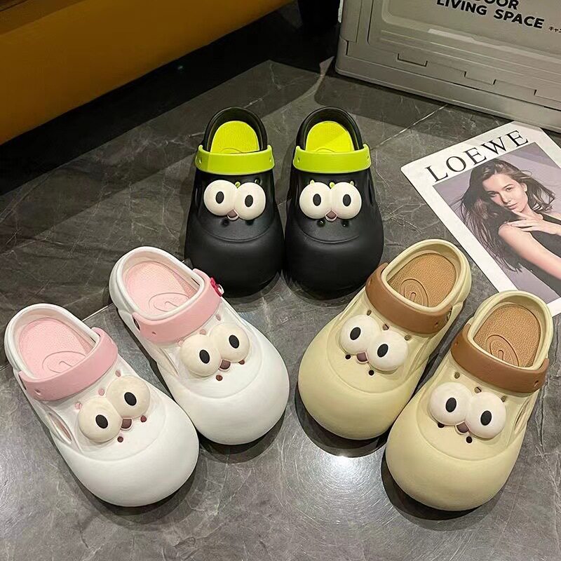 日本MUJIΕ大眼睛洞洞鞋女DIY厚底踩屎感时尚户外穿凉拖个性外贸