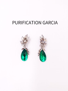 Purification Garcia小众轻奢白金色搭配祖母绿黑钻石耳夹厚电镀