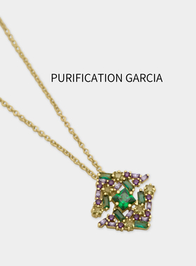 Purification Garcia轻奢个性时尚镶嵌彩色锆石坠项链厚金电镀