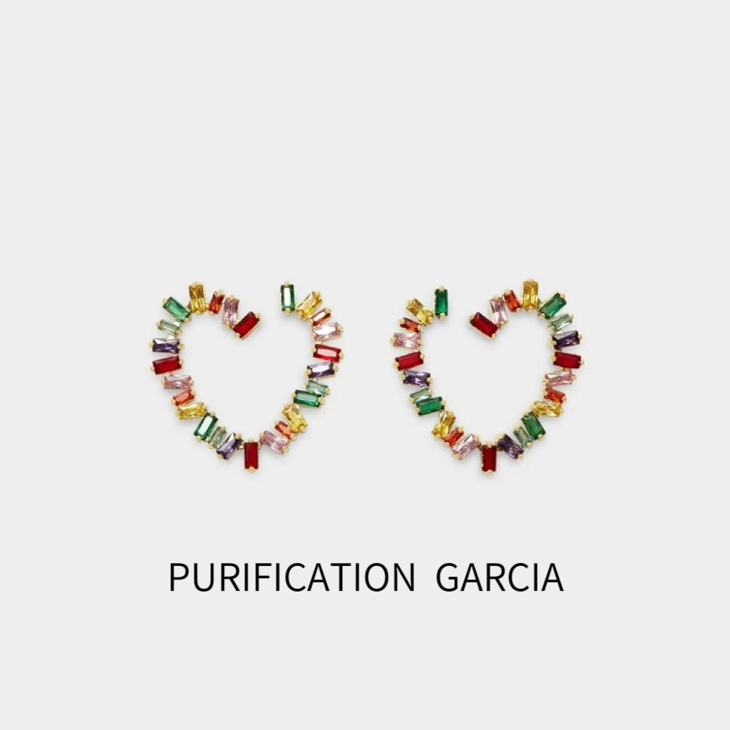 Purification Garcia轻奢时尚个性镶嵌钻桃心耳针，厚金电镀