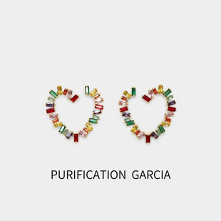 Purification Garcia轻奢时尚个性镶嵌钻桃心耳针,厚金电镀