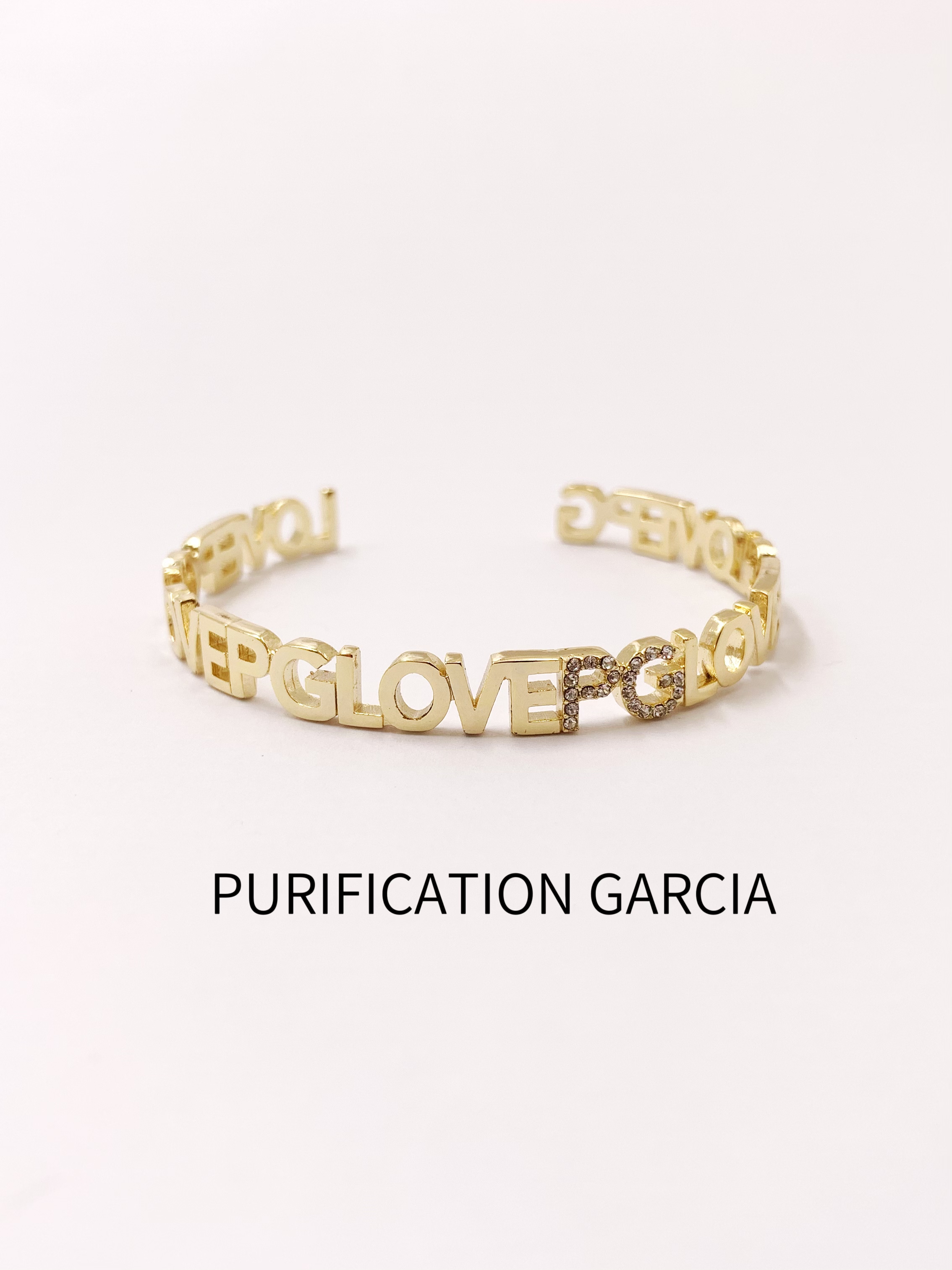 Purification Garcia个性设计高抛光字母手镯厚金，白钻