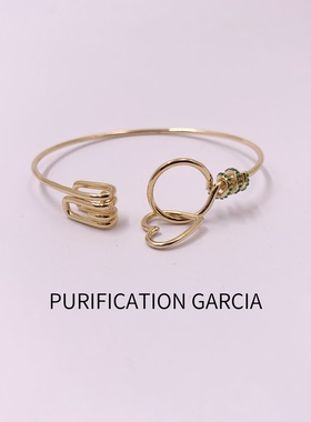 Purification Garcia个性设计14k金镶嵌祖母绿钻手镯厚金电镀