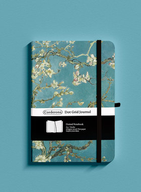 A5梵高皮质硬面绑带口袋记事本点阵笔记本子刻字横线小清新手帐本