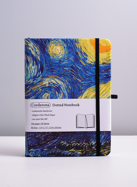 B6梵高星空点阵子弹笔记本160gsm仿皮学生小清新绑带硬面手账本