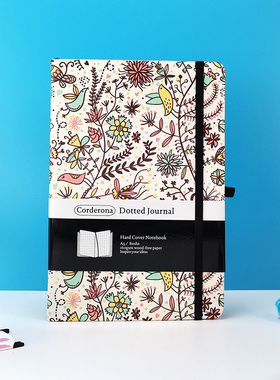 A5花卉硬面160gsm绑带点阵记事本子弹笔记本加厚横线小清新手账本