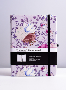 灰色花卉点阵笔记本160gsm仿皮学生创意小清新B6硬面绑带手账本