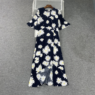 修身 外貿(mào)歐美 大花色荷葉短袖 大碼 夏季 連衣裙