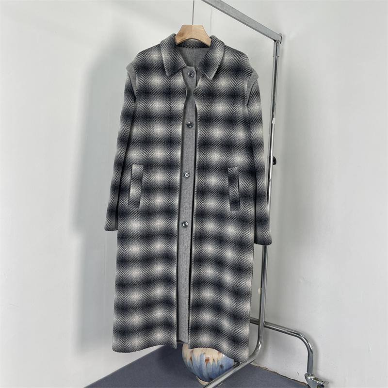 澳毛双面昵高级渐变黑白灰大衣