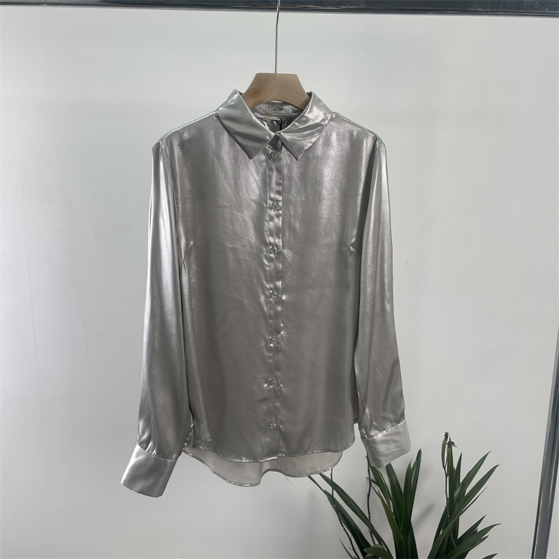小轻奢春秋亮银色大码衬衫上衣