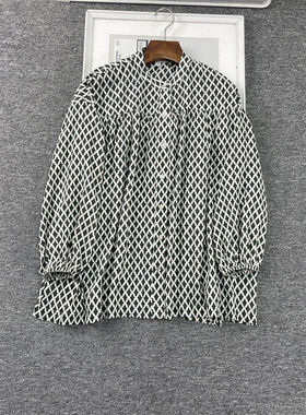 外贸欧美单 夏季宽松大码版 绿色方格子七分袖衬衫雪纺纱上衣