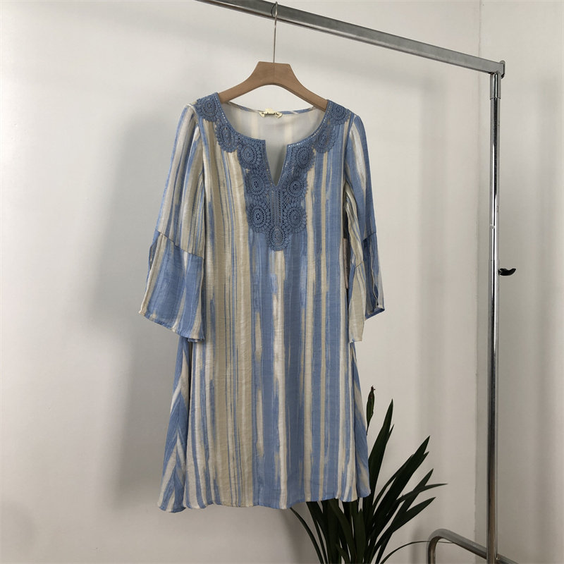 外贸欧美 夏季 蓝色纹七分袖大码休闲连衣裙,女装/女士精品,连衣裙,淘宝优惠券,粉丝福利购,淘宝优惠卷