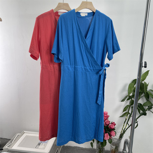 一片式 棉麻 系带短袖 大码 连衣裙 外贸欧美捡漏DAN 修身 夏季