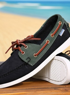 P'SEBAGO休闲帆船鞋 磨砂皮透气系带运动鞋 英伦潮男皮鞋平底系带
