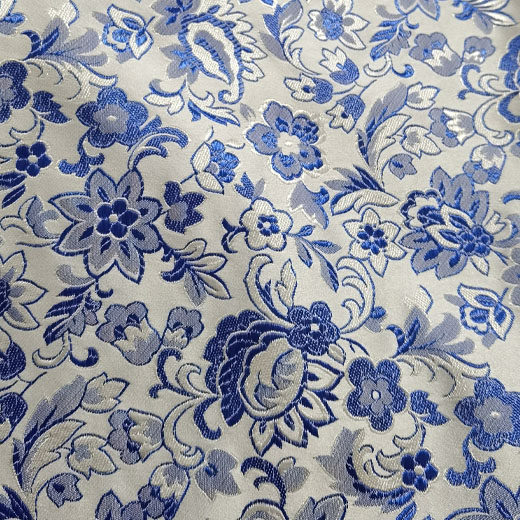 中国风青花瓷开口笑织锦缎植物花卉夹棉服装布料手工DIY 包装蓝花