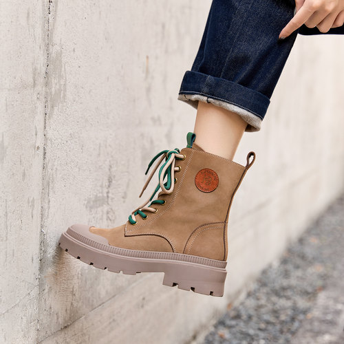 宽楦增高底 双色鞋带很美 德国KUFENBERG 7414 防滑底舒适马丁靴