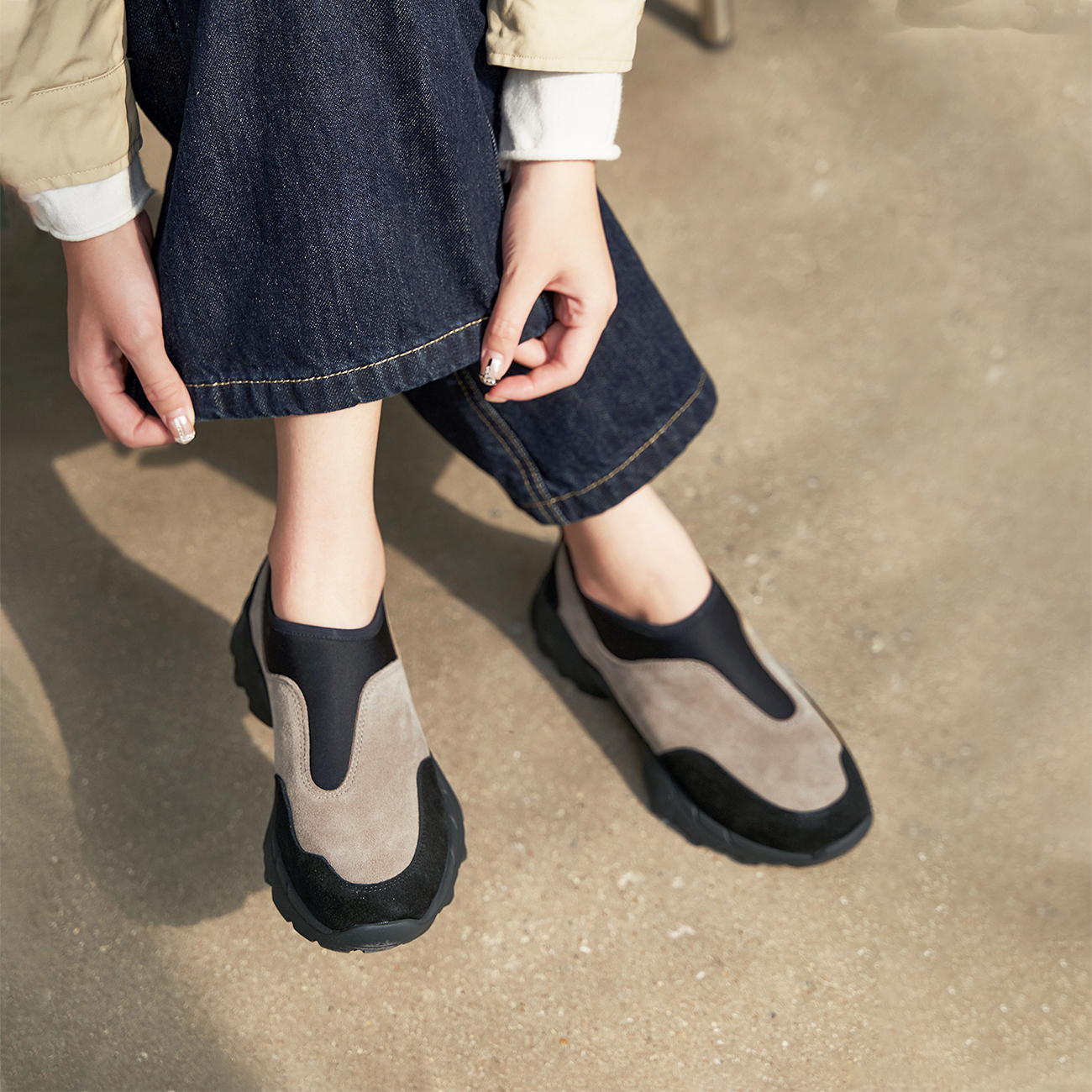 KUFENBERG宽楦松紧橡胶底懒人鞋