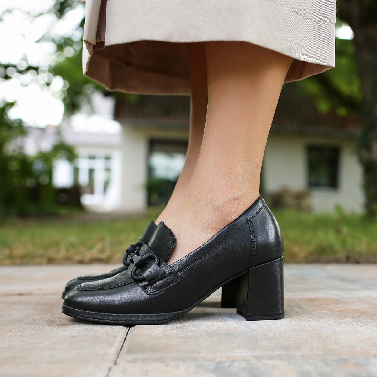 嘉宝gabor 35.292. 2023秋冬新款里外全皮高跟粗跟方头布洛克女鞋