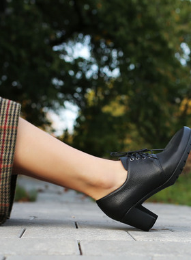 跟底一体舒适暴走不累 宽楦软皮德国KUFENBERG 7782 舒适粗跟女鞋